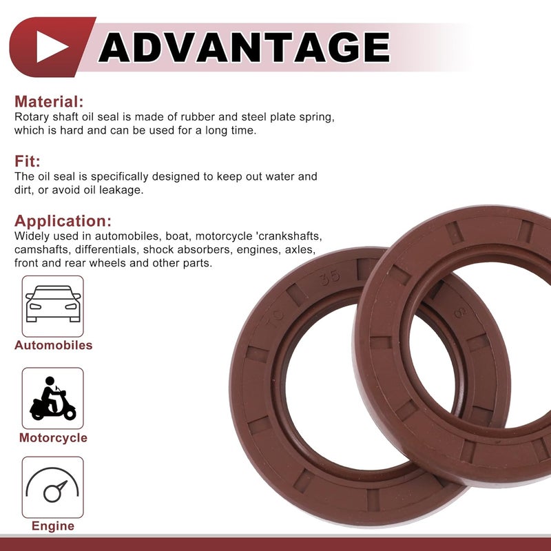 HEROFFIX Universal Oil Seal TC Seal Ring Rotary Shaft Seal 35x56x8mm High Pressure FKM Rubber Brown 2 Pcs - Image 4